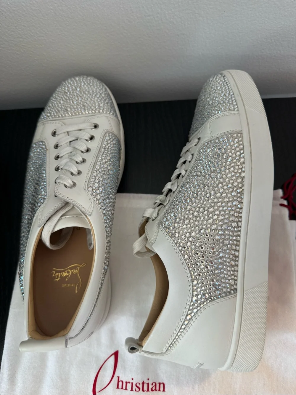 Christian Louboutin Silver Crystal Low-Top Sneakers (42)